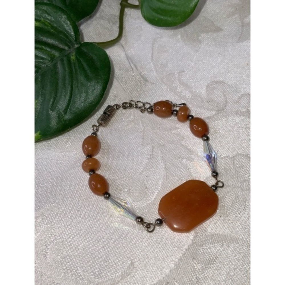 Carnelian Burnt Orange Gemstone Crystal & Silver Bracelet 7β